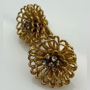 Vintage Coro Gold Crystal Sunburst Earrings with Intricate Design